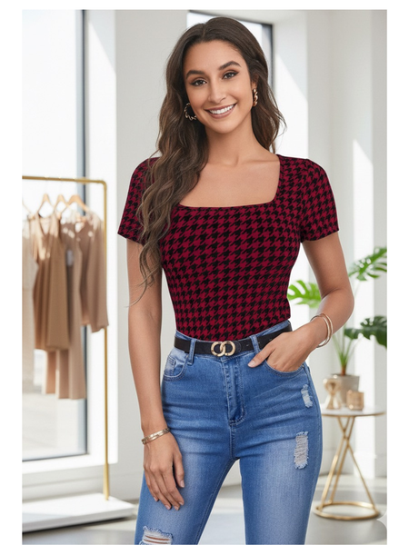 Printed Stretch Fit Top Checkered DNK