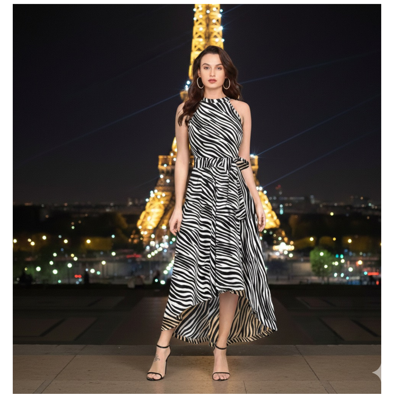 Bold Animal Print Sleeveless Party Dress