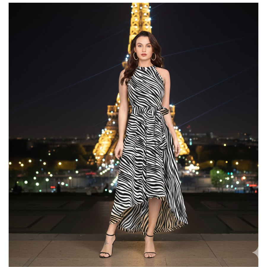 Bold Animal Print Sleeveless Party Dress