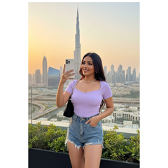 Square Neck Ribbed Cropped Top Short Sleeve DZ-2