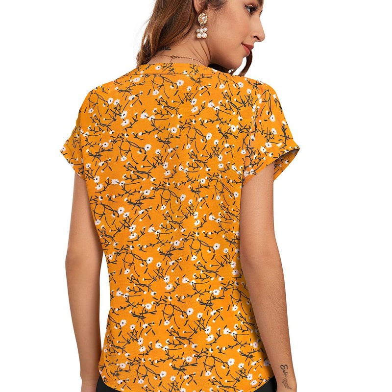 Floral Pleated V-Neck TOP DNK