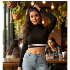 Sporty Striped Mock Neck Crop Top-DNK