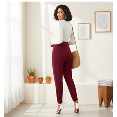 High Waist Burgundy Tapered Pants -DNK