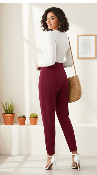 High Waist Burgundy Tapered Pants
