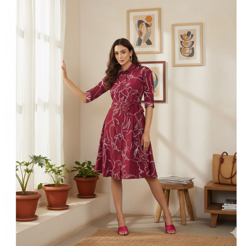 Button-Down A-Line Midi Dress -DNK