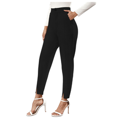 Black High-Waist Tapered Pants for Women -DNK