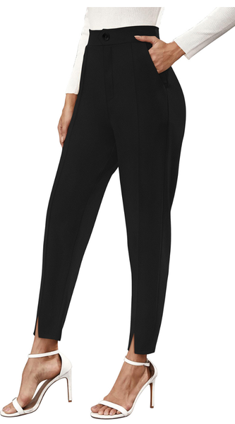 Black High-Waist Tapered Pants for Women