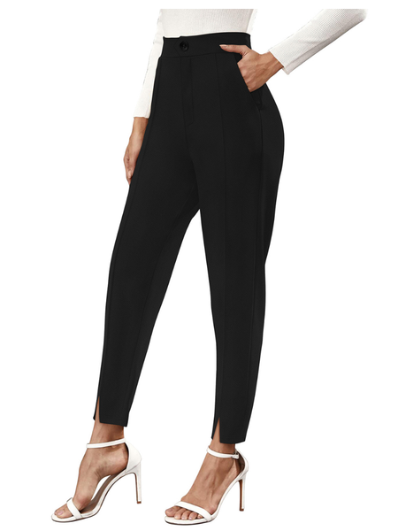Black High-Waist Tapered Pants for Women -DNK