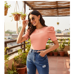 Sunset Glow Ruched Sleeve Tee
