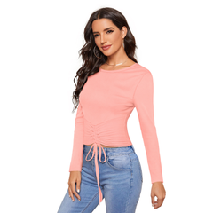 Soft Coral Long Sleeve Ruched Top -DNK