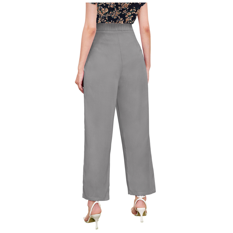 Charcoal Grey Formal Wide-Leg Pants-DNK