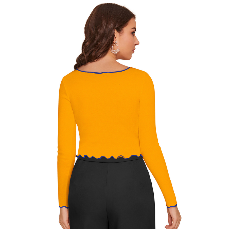 Tangerine Wave-Stitch Crop Top- DNK