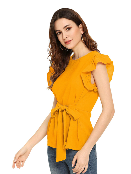 Sleeve Belted Peplum Top