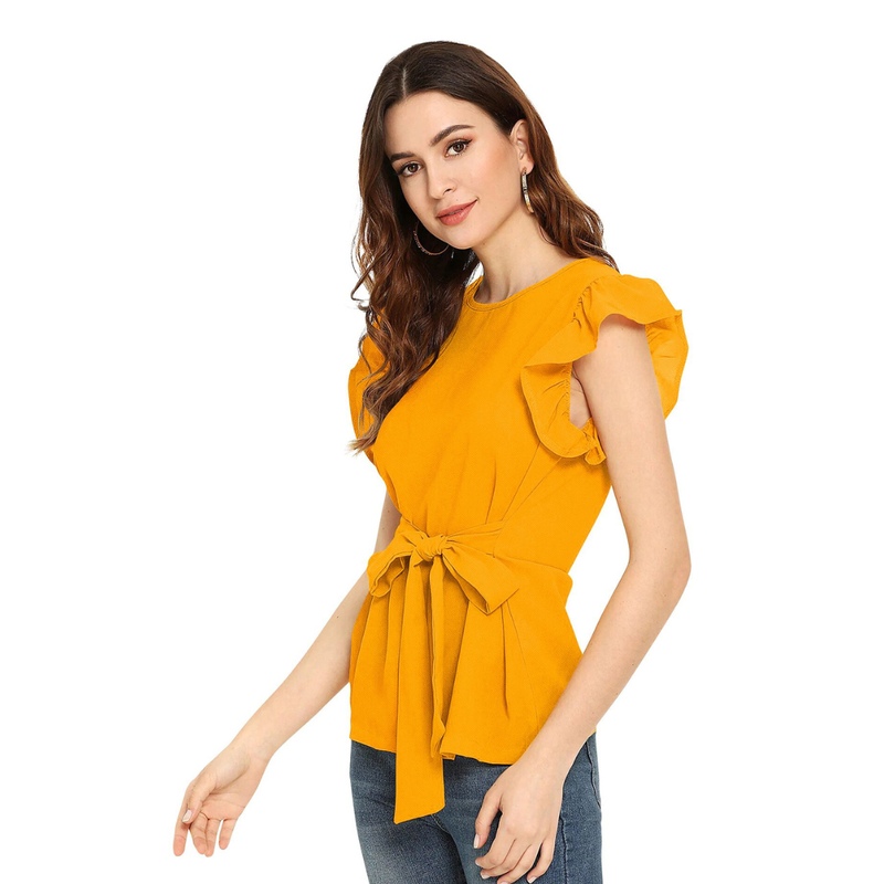 Sleeve Belted Peplum Top