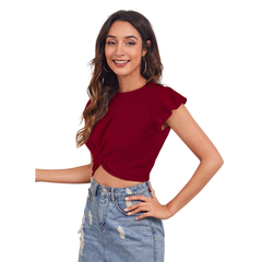Twist Front Flutter Sleeve Crop Top