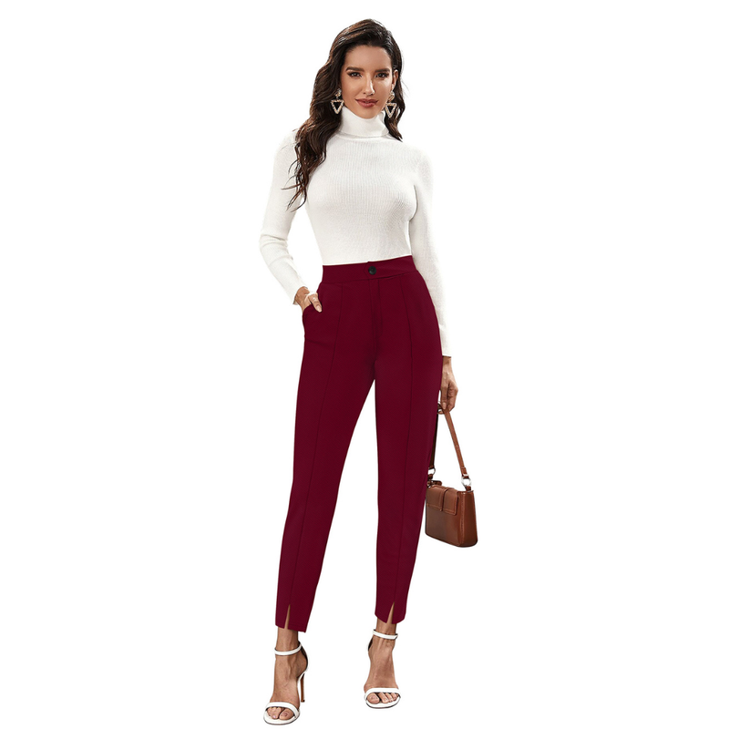 High Waist Burgundy Tapered Pants -DNK