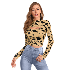 Monochrome Cow-Print Cutout Top-DNK