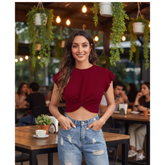 Twist Front Flutter Sleeve Crop Top-DNK