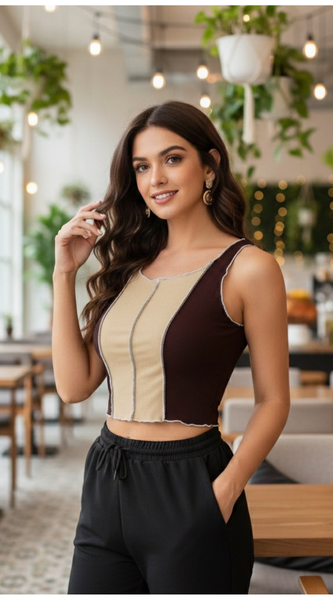 Latte Swirl Stitch Crop Top -DNK