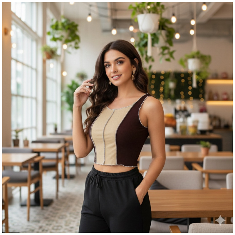 Latte Swirl Stitch Crop Top -DNK