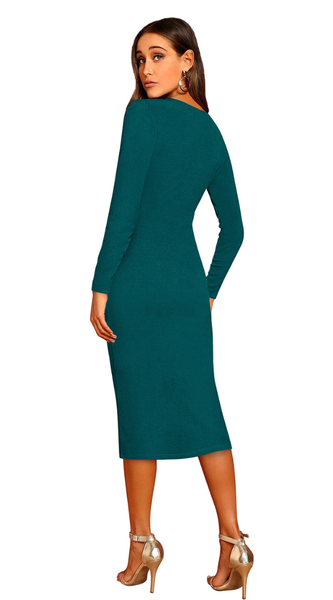 Teal Button-Front Bodycon Midi