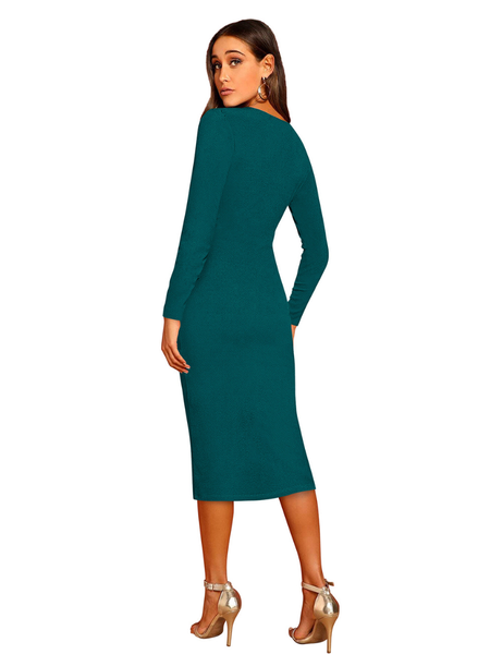 Teal Button-Front Bodycon Midi-DNK