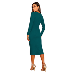 Teal Button-Front Bodycon Midi