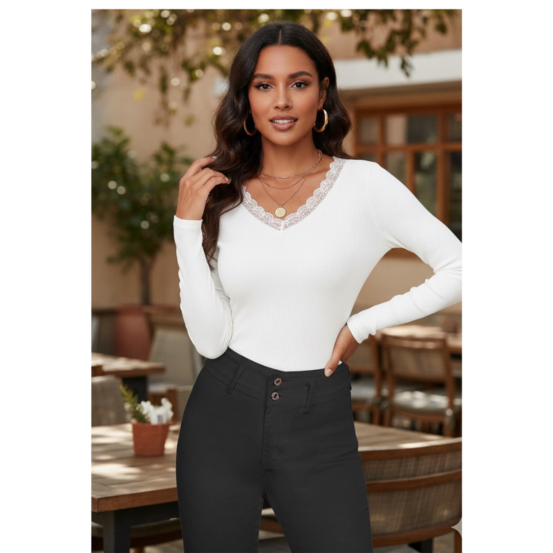 V-Neck Ribbed Top DNK