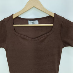 Square Neck Ribbed Cropped Top Short Sleeve DZ-2