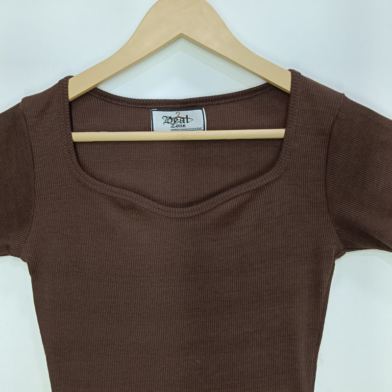 Square Neck Ribbed Cropped Top Short Sleeve DZ-2
