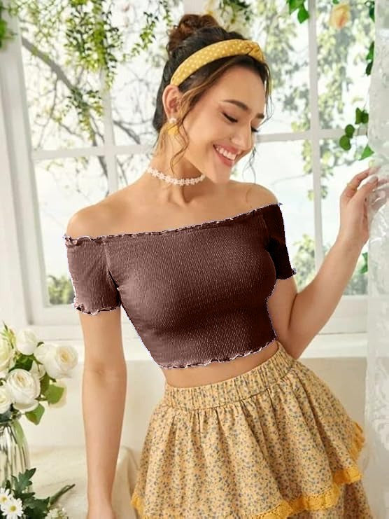 Trendy Off-Shoulder Crop Top –  Ultimate Comfort DZ-8