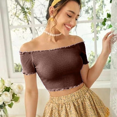 Trendy Off-Shoulder Crop Top –  Ultimate Comfort DZ-8