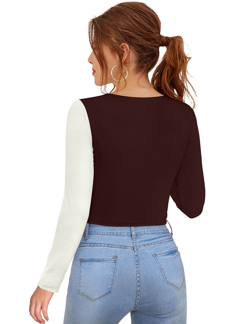 Dual-Tone Cutout Crop Top | Trendy & Chic Women's Top DNK