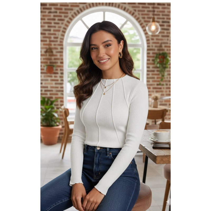 Chic Ribbed Knit Structured Top DNK