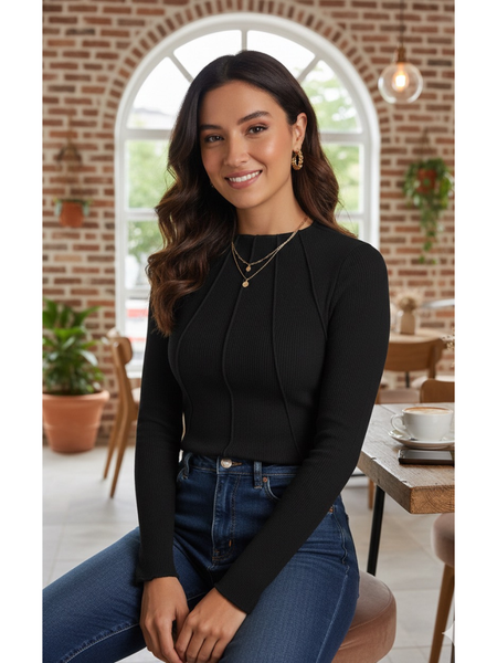 Chic Ribbed Knit Structured Top DNK