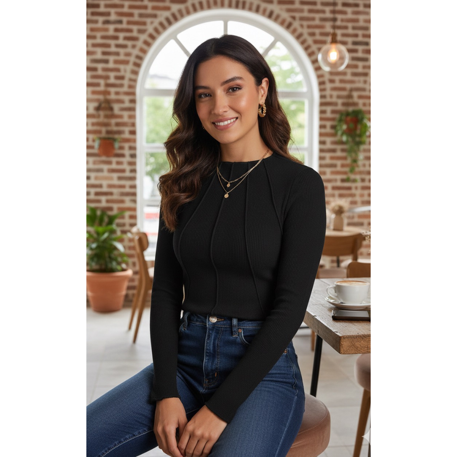 Chic Ribbed Knit Structured Top