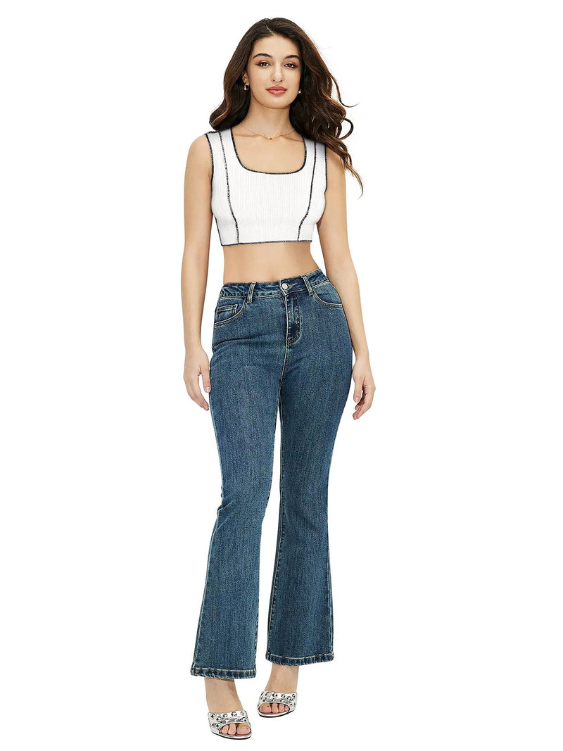 Trendy Polyester Knitting Crop Top – Stylish, Breathable & Versatile Women's Fashion DNK