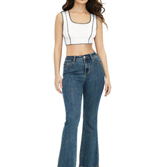 Trendy Polyester Knitting Crop Top – Stylish, Breathable & Versatile Women's Fashion DNK