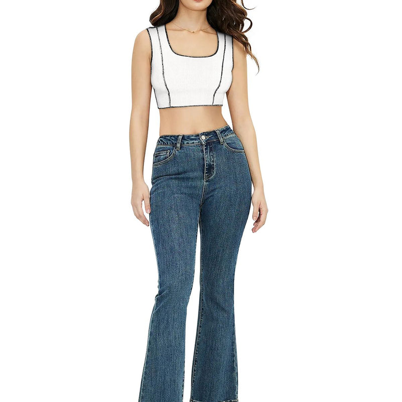 Trendy Polyester Knitting Crop Top – Stylish, Breathable & Versatile Women's Fashion DNK