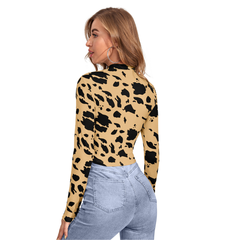 Monochrome Cow-Print Cutout Top-DNK