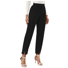 Black High-Waist Tapered Pants for Women -DNK