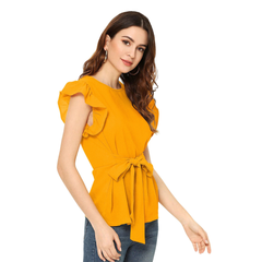 Sleeve Belted Peplum Top