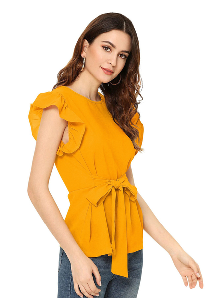 Sleeve Belted Peplum Top