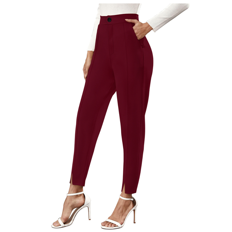 High Waist Burgundy Tapered Pants -DNK