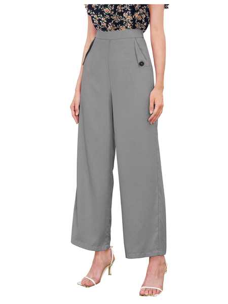 Charcoal Grey Formal Wide-Leg Pants-DNK