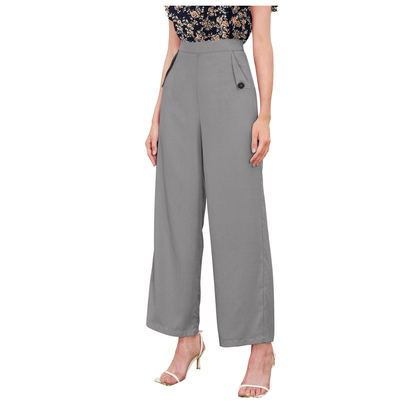 Charcoal Grey Formal Wide-Leg Pants-DNK