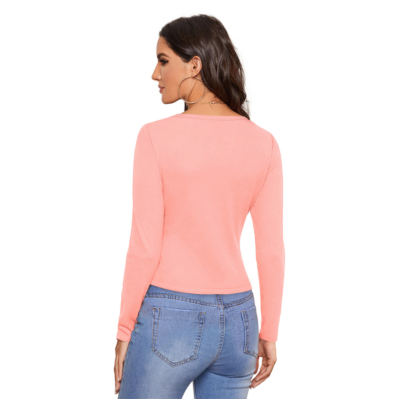 Soft Coral Long Sleeve Ruched Top -DNK