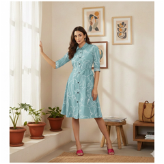 Button-Down A-Line Midi Dress -DNK