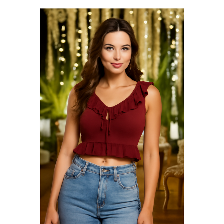 Ruffle Tie-Up Crop Top
