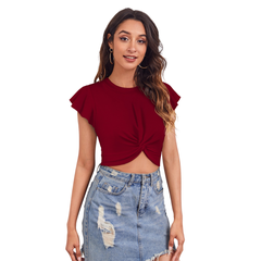 Twist Front Flutter Sleeve Crop Top